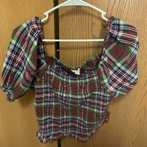 American eagle plaid off the shoulder top